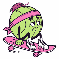 Cool Skater Ball Character - Funky Cartoon Vector Design