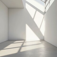 Obraz premium Bright Minimalist Interior Space with Natural Sunlight Casting Patterns on Walls and Floor