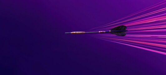 A sleek dart is launched against a vibrant purple background, leaving a trail of dynamic light, symbolizing speed and precision.