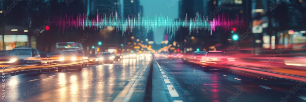 Aufkleber urban road vibrancy with abstract sound waves and colorful layers representing urban energy. generat