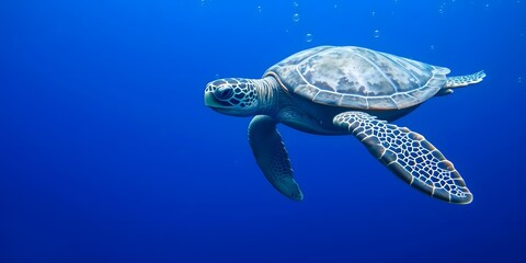  Masterful Sea Turtle Gliding Through Deep Blue Waters with Shimmering Bubbles Around It