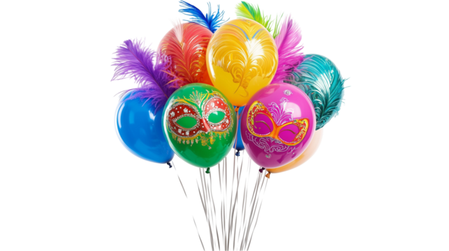 colorful helium balloons floating, isolated on a transparet background, festive and joyful, High Quality