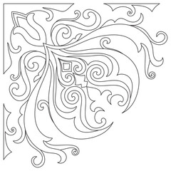Fototapeta premium Black abstract corner lines for carpet patterns, vintage corners, paper edges.