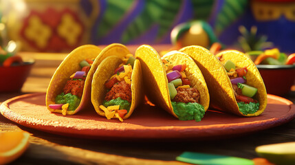 Delicious spread of tacos with fresh ingredients like guacamole, lime, and salsa, celebrating Mexican cuisine.