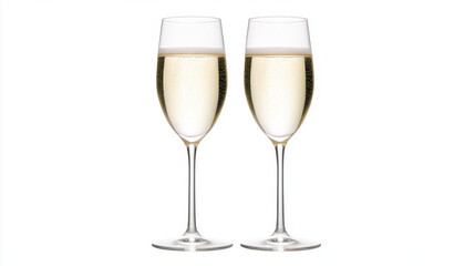 Two elegant glasses of sparkling wine, filled with bubbly champagne, ready for celebration. glasses are positioned side by side, reflecting light beautifully