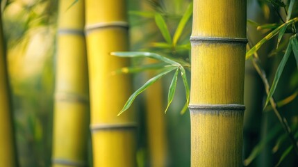 Obraz premium Close-up of Bamboo Stalks in a Lush Forest
