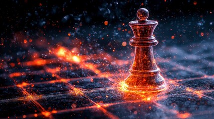 Glowing Chess Queen Strategy Game with Fiery Backdrop and Intense Competition Concept Art Style