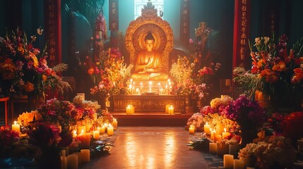 Obraz premium A glowing altar surrounded by a vibrant celebration of life and spirituality