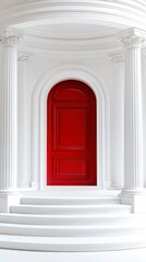 Architectural Red Door with White Columns Leading to New Possibilities in a Bright Realm