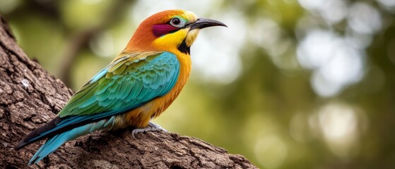 Obraz premium Colorful Avian Portrait: Rainbow Bird on Tree Branch