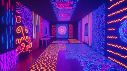 Obraz premium Fluorescent Party Room: Glowing Neon Art