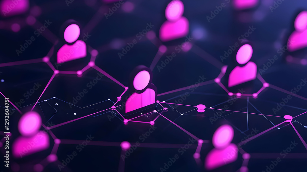 Poster digital connections with abstract user icons and network lines