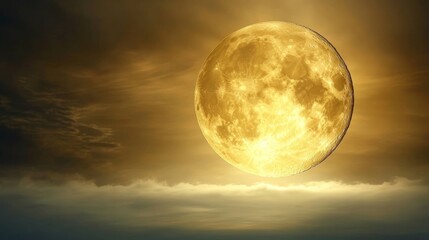 Fototapeta premium Golden Moon Above Misty Clouds