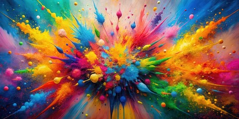 Obraz premium A vibrant explosion of multicolored paint and powder, a kaleidoscope of dynamic splashes and bursts of color creating a stunning visual spectacle