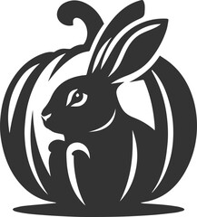 Rabbit hiding inside a pumpkin animal vector silhouette