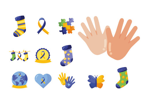 Blue and Yellow Down Syndrome Awareness Icons Set