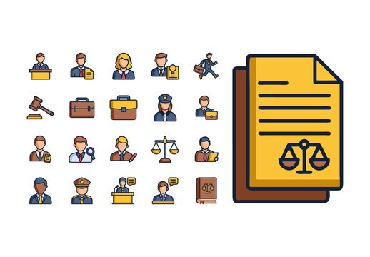 Blue and Yellow Professional Lawyer Icons Set