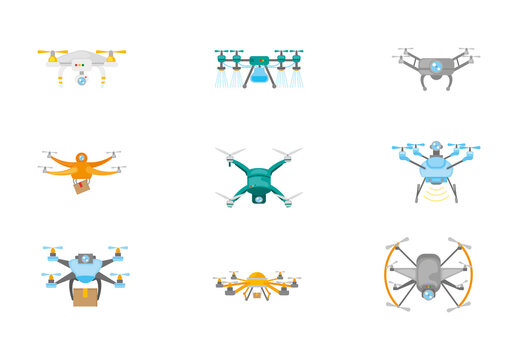 Colorful Advanced Drone Technology Innovation Icons Set
