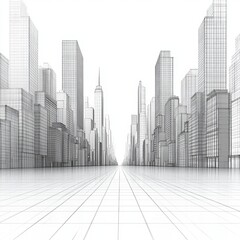 Fototapeta premium Futuristic Cityscape Wireframe Design with Skyscrapers and Urban Perspective for Architectural Visualization and Design Projects