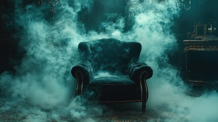 Dark, smoky antique chair in opulent room