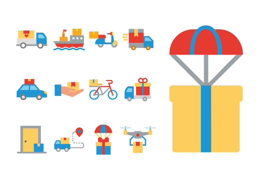 Colorful Special Delivery Logistics Icons Set