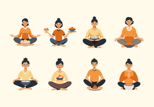 Orange Healthy Food Mindful Nutrition Icons Set