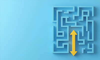 Colorful 3D Maze with Yellow Arrow on Blue Background
