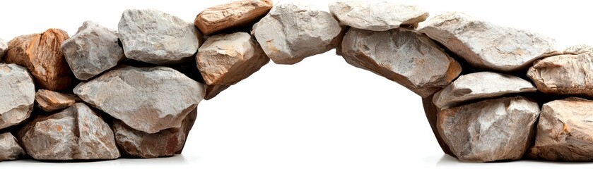 Decorative Stone Arch Structure Constructed from Varied Hues of Rocks Building Element Outdoors