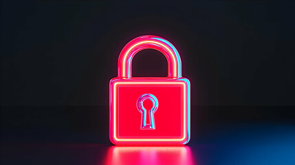 Neon Lock Symbol with Keyhole on Dark Background in 3D Style