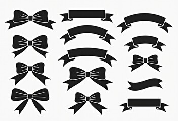 シンプルなベクターリボンで洗練されたデザインを作成：クリーンでモダンなプロジェクトのためのミニマリストループ、弓、カールのコレクション

