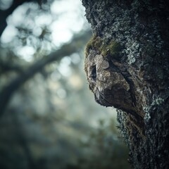 Weathered oak trunk detail in forest