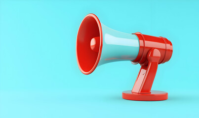 Bright Red Megaphone on a Turquoise Background for Communication and Sound