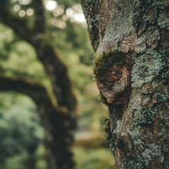 Obraz premium Moss-covered tree trunk in garden