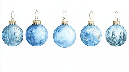 Obraz premium Blue Watercolor Christmas Ornaments: Festive Holiday Baubles