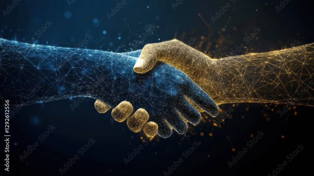 Leinwandbilder digital representation of business trust and agreement through interconnected hands in a networked e