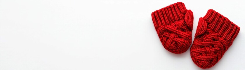 Pair of Cozy Red Knitted Mittens on White Background Winter Warmth and Handcrafted Accessory