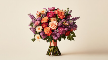 A meticulously arranged bouquet of seasonal garden flowers, a mix of roses, daisies