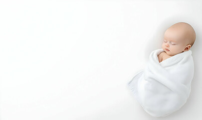 Adorable Sleeping Baby Wrapped in Soft White Blanket on Bed