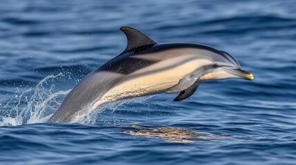 Fototapeta premium Dolphin leaping out of the clear blue ocean water surface