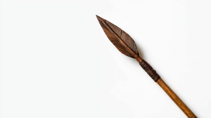 Wood Spear Handcrafted Artifact of Primitive Hunting Tool with Brown Wooden Shaft Sharp Point