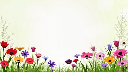 Obraz premium Vibrant Wildflowers in a Meadow Bordering a Soft White Background
