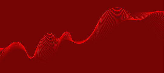 Abstract wavy lines on dark red gradient background. Dynamic flowing glowing lines background. Vector illustration.
