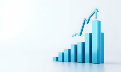 Blue Bar Graph with Upward Trend Arrow on White Background