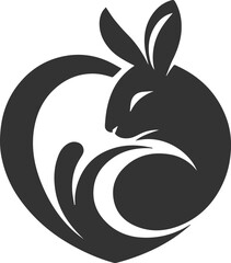 Rabbit curled up in the shape of a heart animal vector silhouette