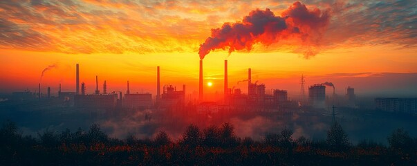 Industry and Pollution at Sunset Industrial Landscape with Environmental Impact Concerns