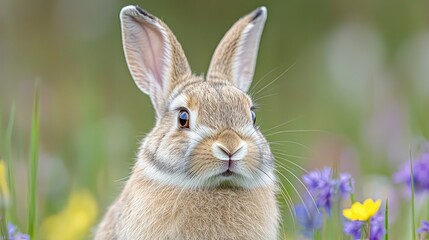 Fototapeta premium Close-up of rabbit in a meadow. Possible use for children's books or nature-themed designs