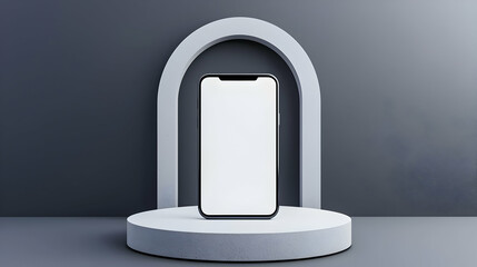 Modern Phone Displayed on Minimalist Stand with Arch Background