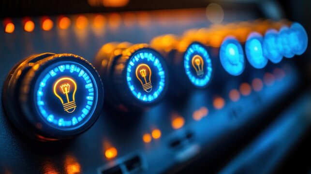 Illuminated knobs displaying lightbulb icons.