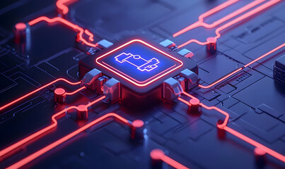 Fototapeta premium Abstract Computer Circuit Board with Neon Illuminated Elements