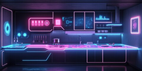 Futuristic kitchen design showcase modern home digital art minimalist aesthetic high-tech ambiance